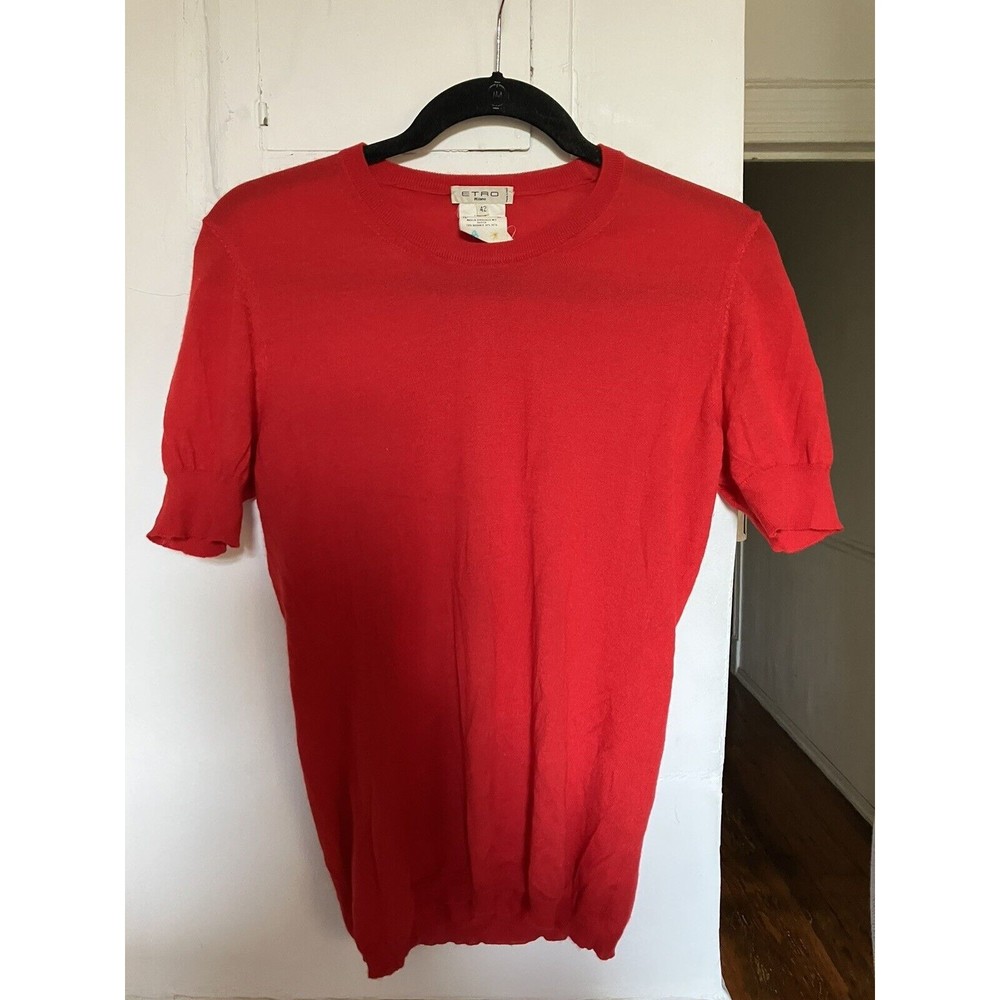 Etro Red Cashmere + Silk Short Sleeve Sweater T Shirt Shell Sample Made in Italy